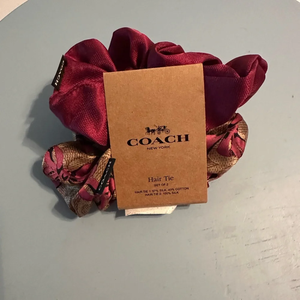 Coach Silk Scrunchie Set in Burgundy and Floral NWT